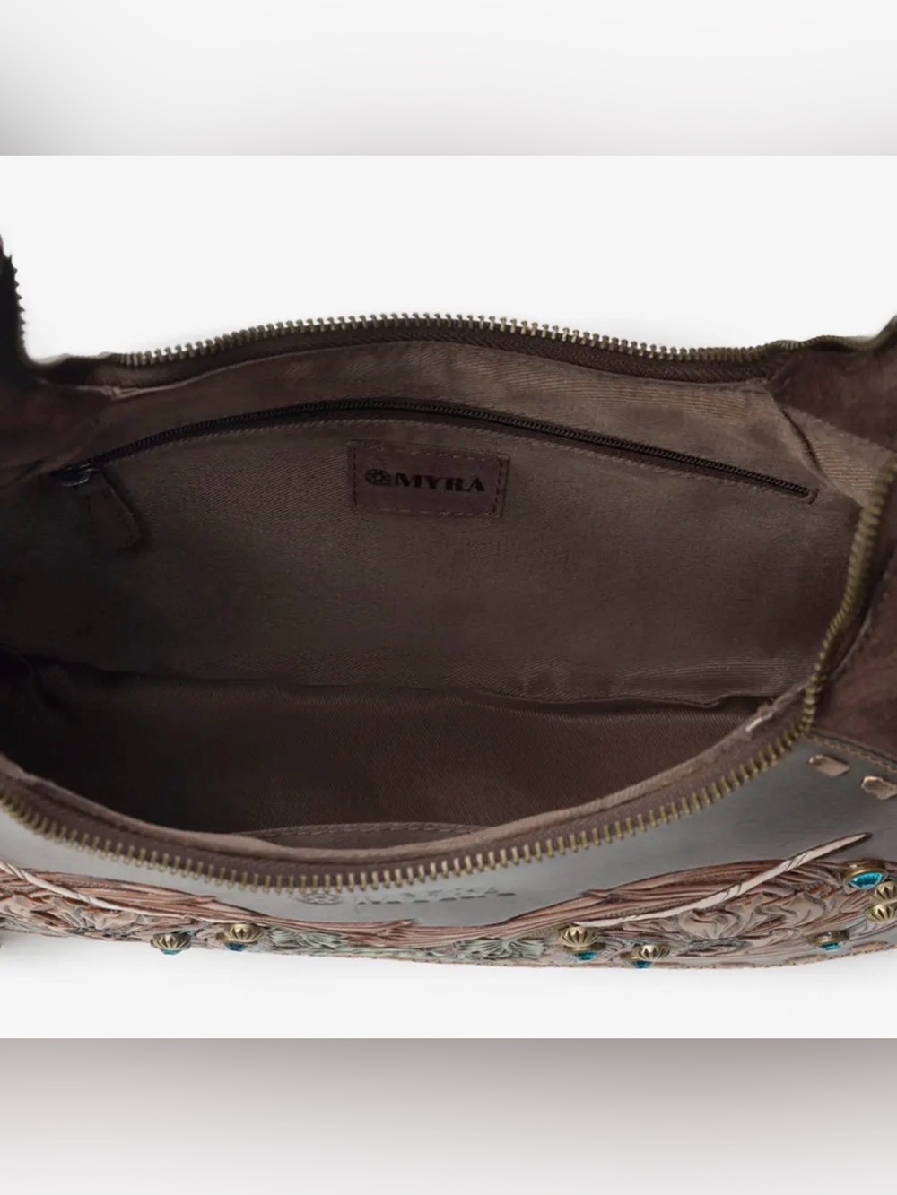 Myra Sierra Grove Hand-tooled Leather Fringe Hobo Bag in Deep Espresso - Picture 4 of 4
